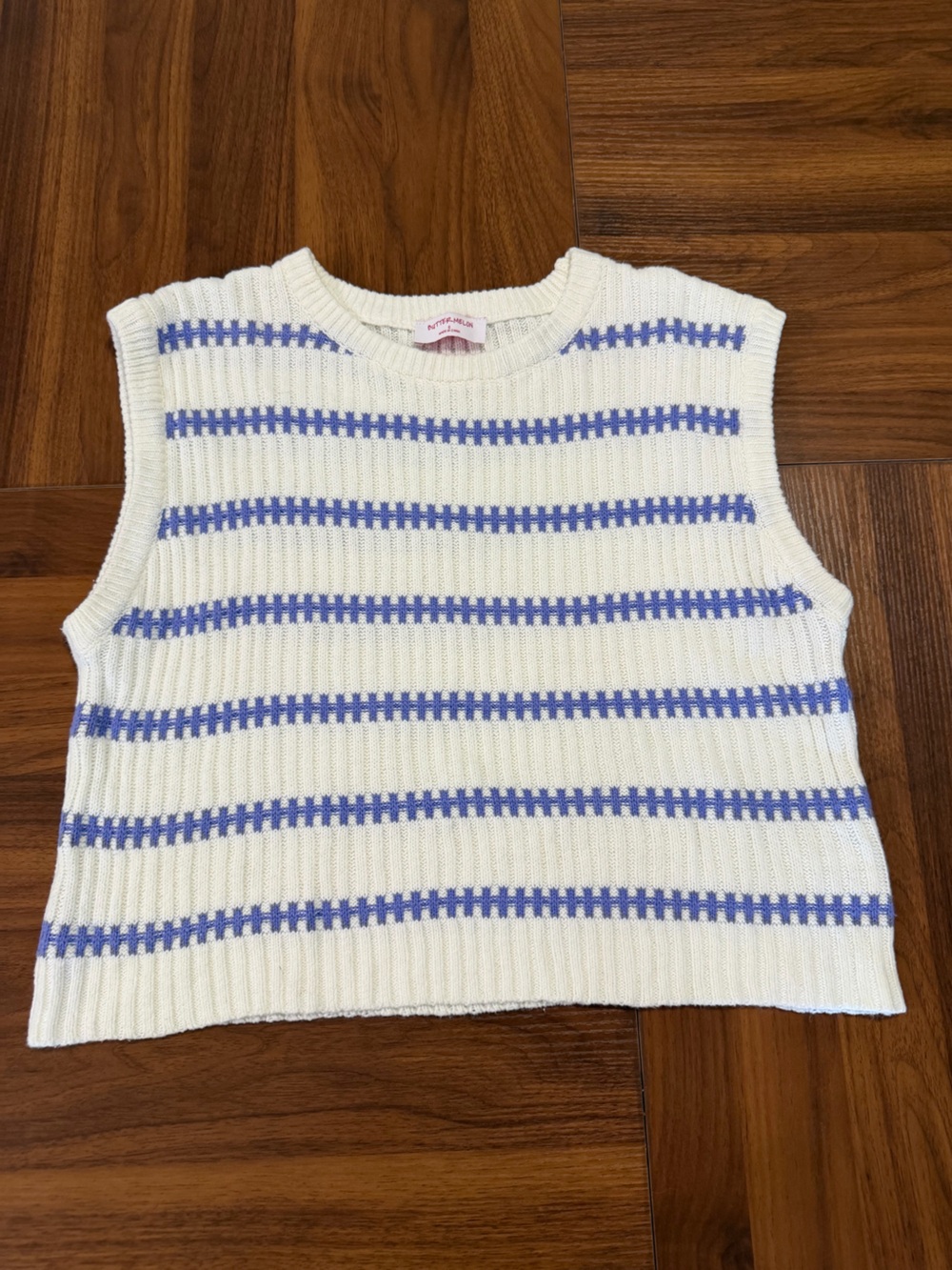 Women's Sleeveless Knit Tank - White with Periwinkle Stripes
